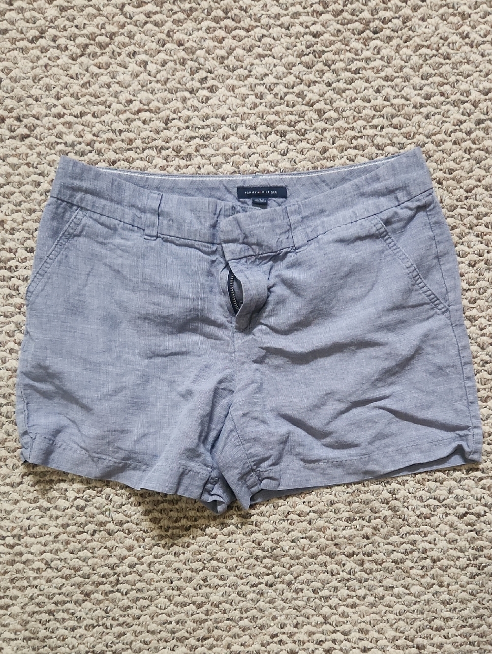 Tommy Hilfiger Women's Light Blue Casual Linen-Blend Shorts